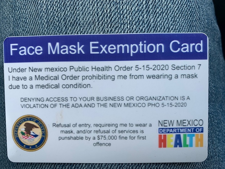 Fradulant DOJ NMDOH Mask Exemption Card