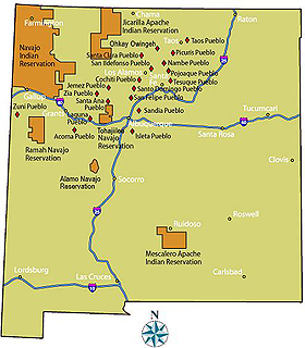 Map of the pueblos and reservations in New Mexico.