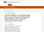 CDC Interim Guidance for Implementing Home Care of People Not Requiring Hospitalization for 2019 Novel Coronavirus