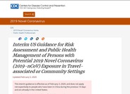 CDC Interim Guidance for Risk Assessment and Public Health Management of Persons with Potential 2019 Novel Coronavirus Exposure in Travel-associated or Community Settings