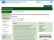 Web page about the multistate outbreak of Listeriosis linked to Blue Bell Creameries products.
